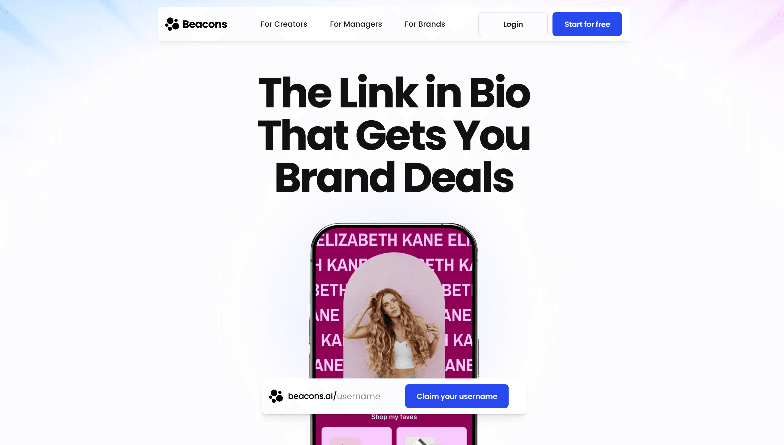 Beacons link in bio page with storefront