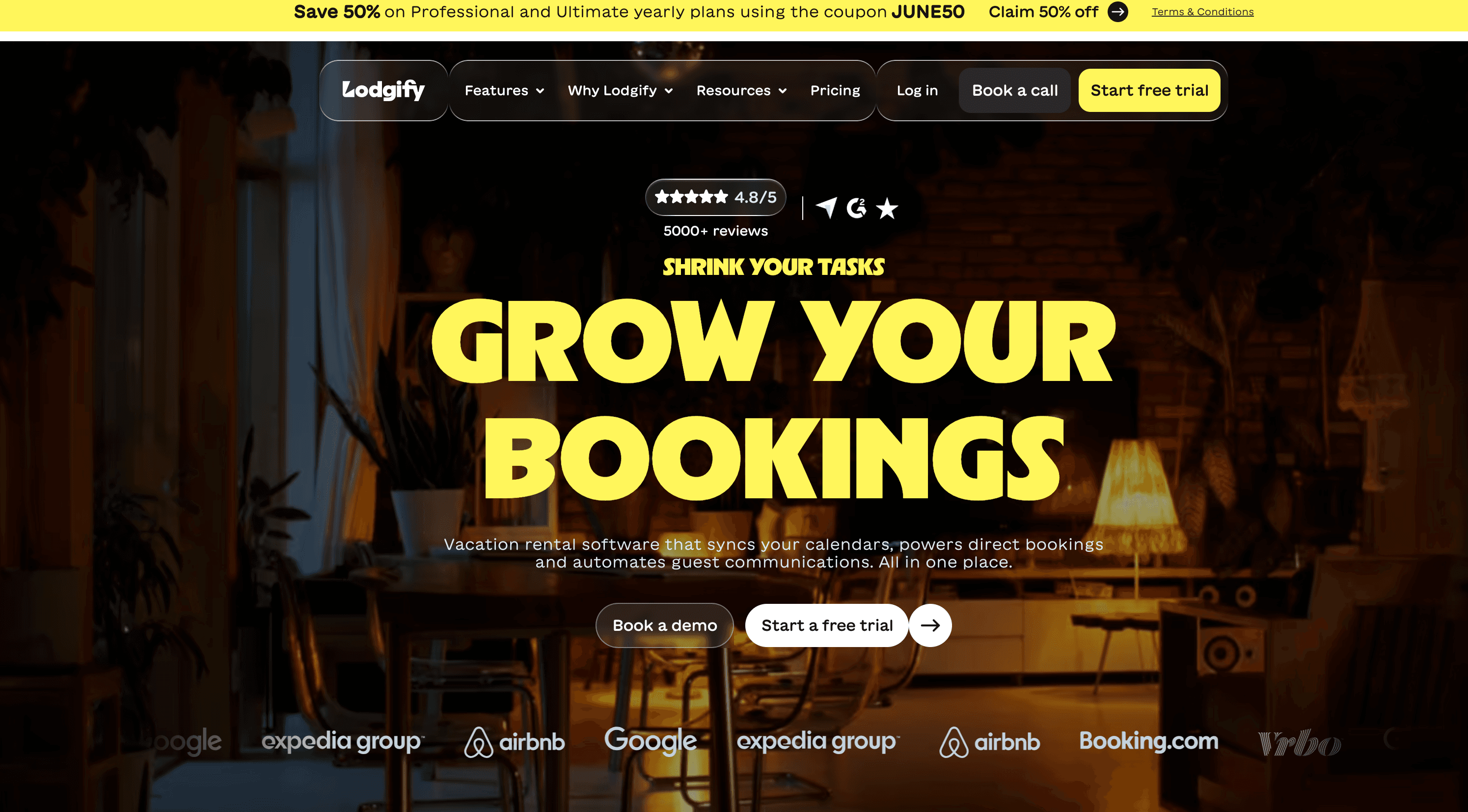 Lodgify homepage for vacation rental websites