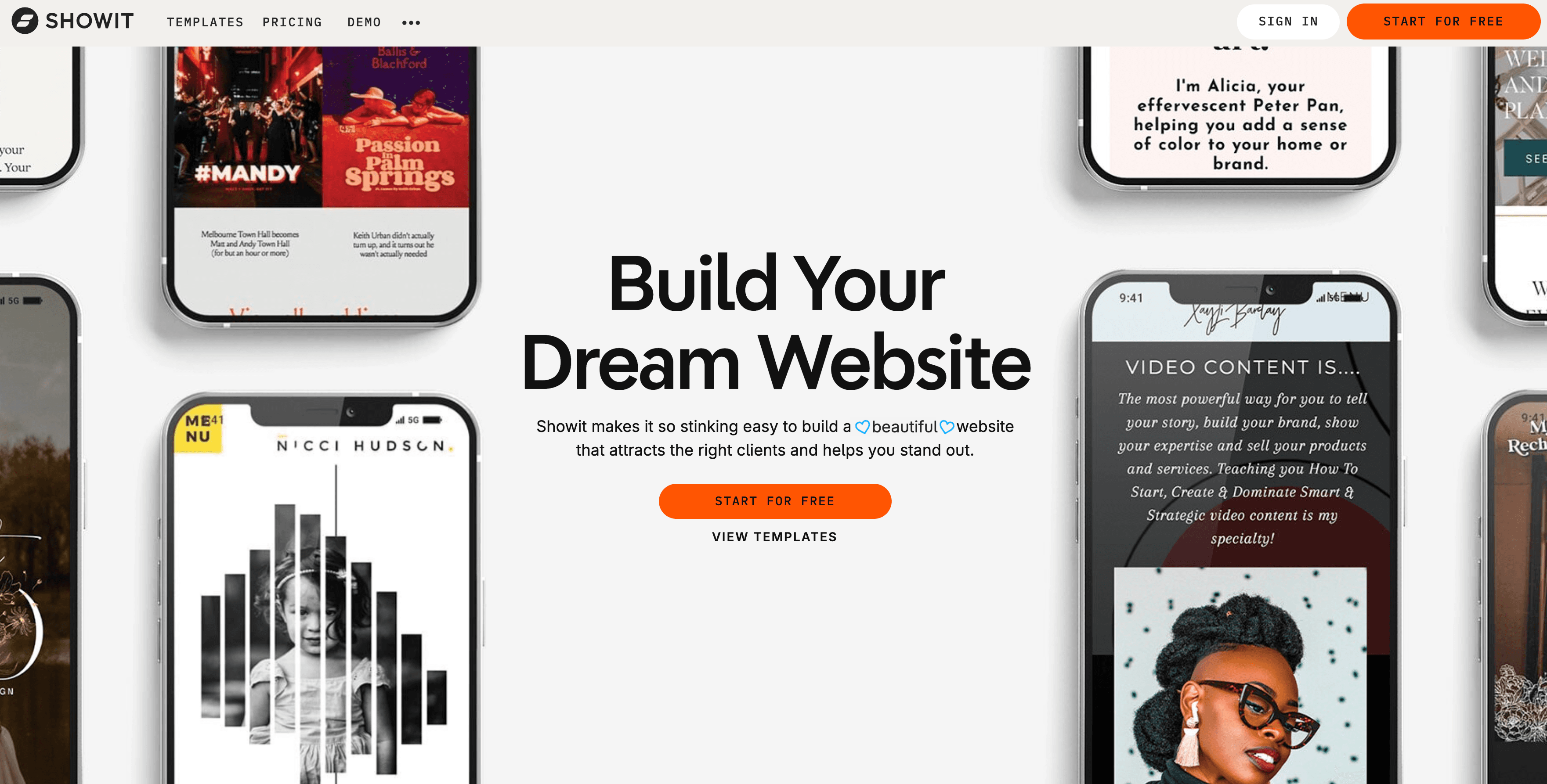 Showit homepage with design canvas