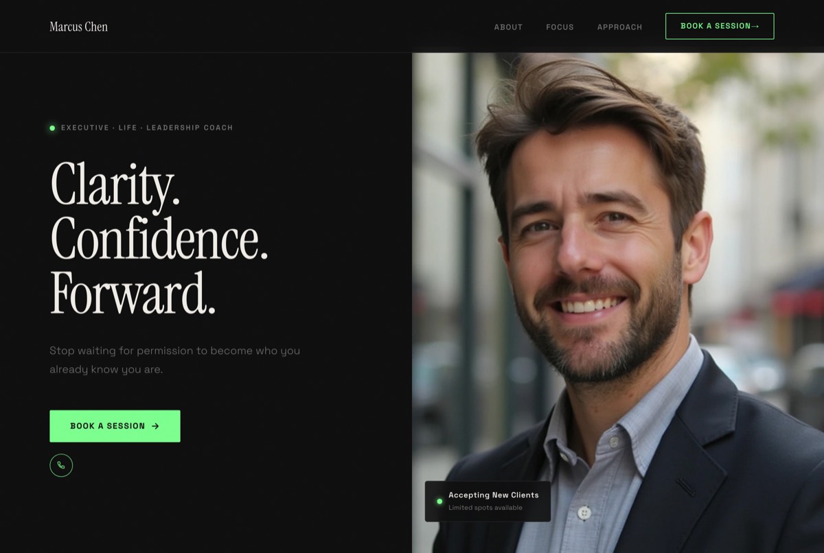 A professional leadership coach website built with NiftySite in 10 minutes